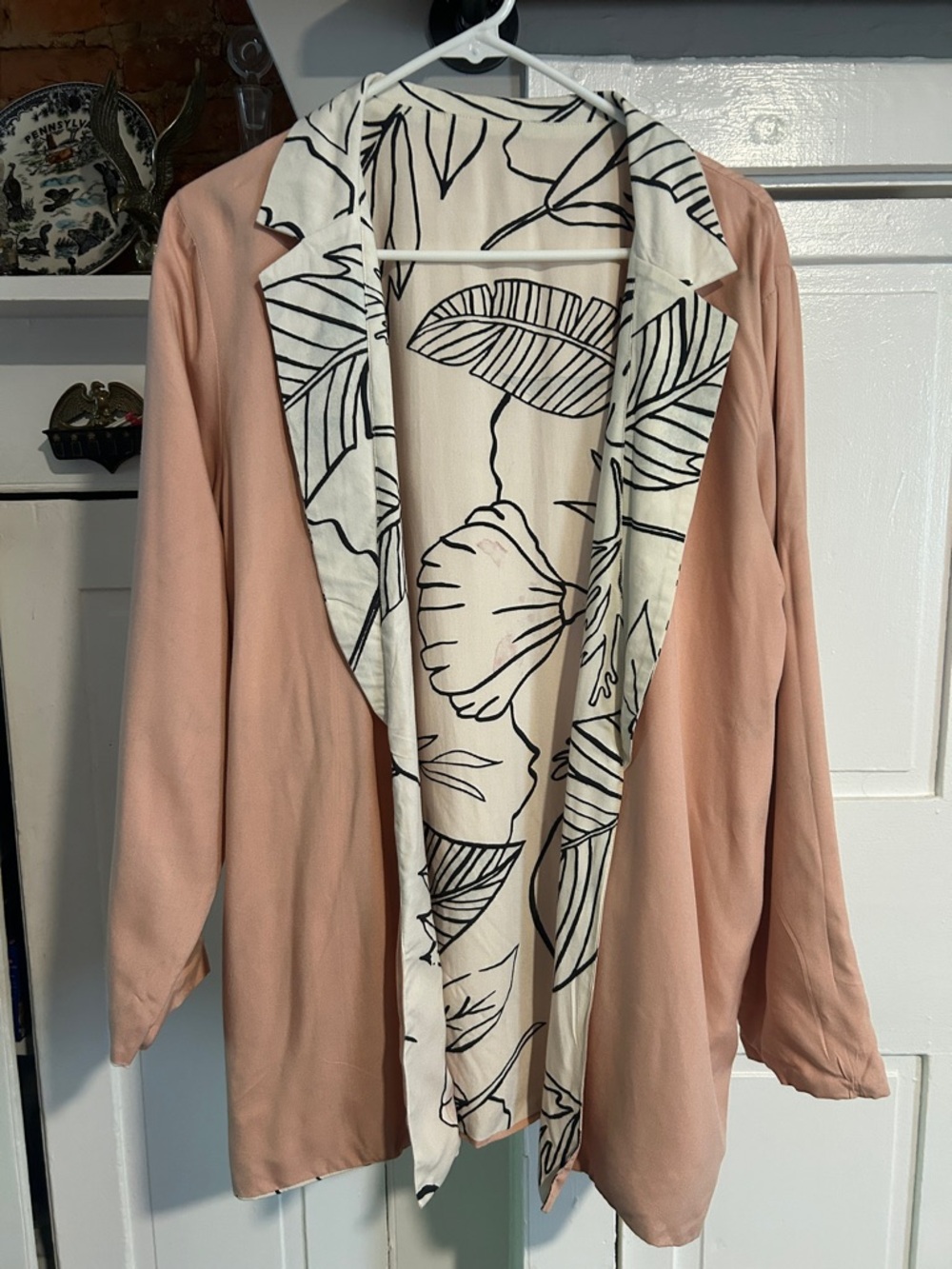 Sseko Reversible Salmon & Leaf Print Blazer
